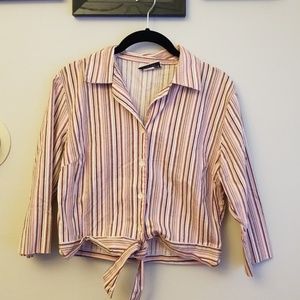 Striped button up crop top